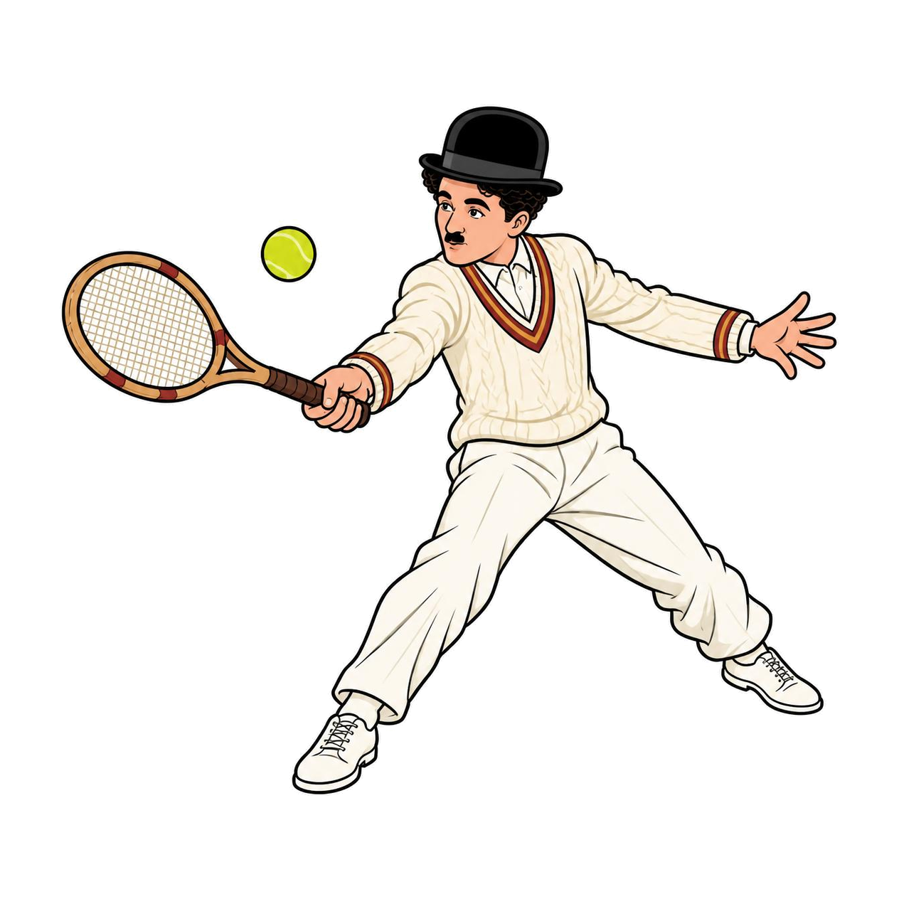 Charlie Chaplin, Club Whites tennis illustration
